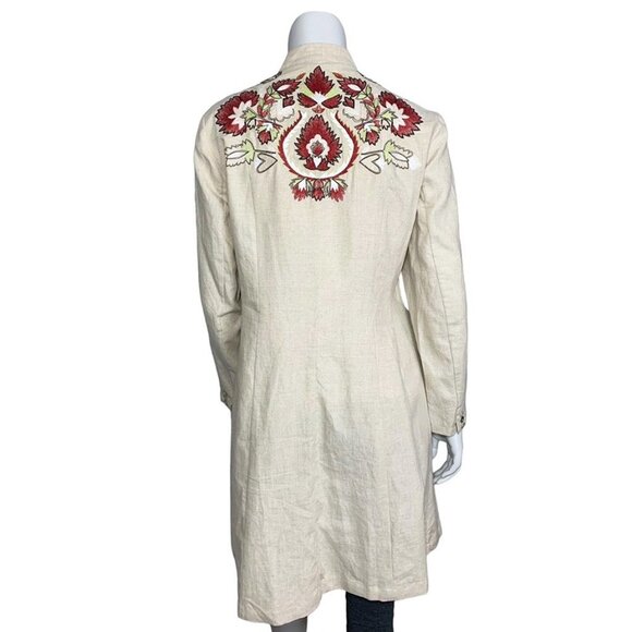 BLOOMINGDALES Embroidered Long Linen Button Front Nehru Jacket - Picture 3 of 8